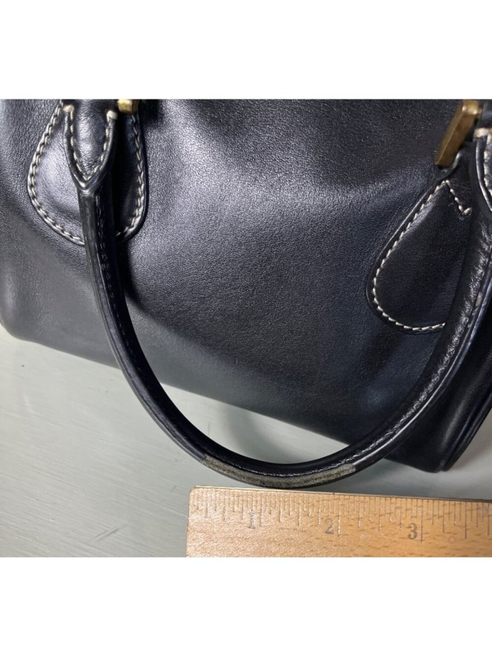 J Crew Leather Black Satchel Small 8.5x5 Top Handles Structured Roomy Bag Purse - Picture 9 of 16